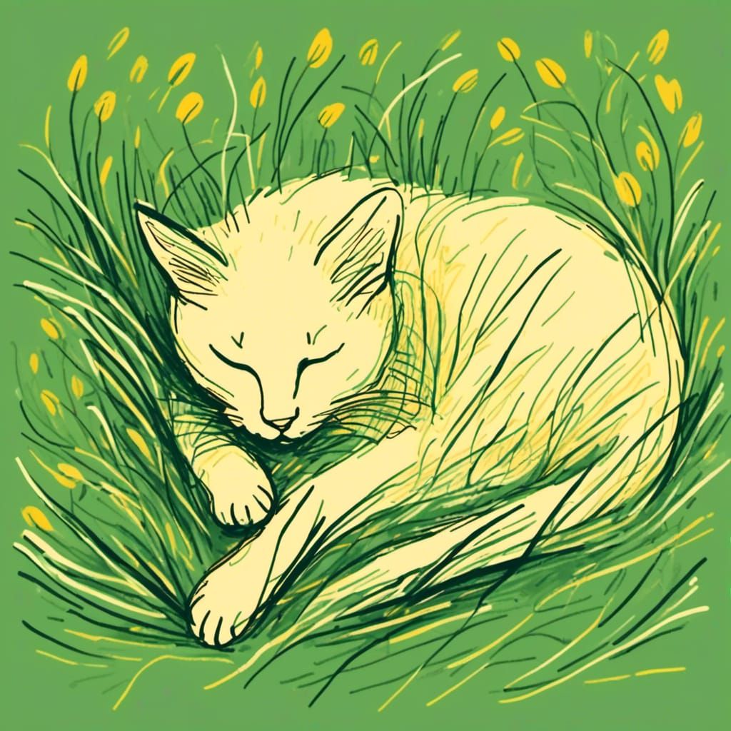 Cat Nap: Minimalist Stick Figure in Sunlight