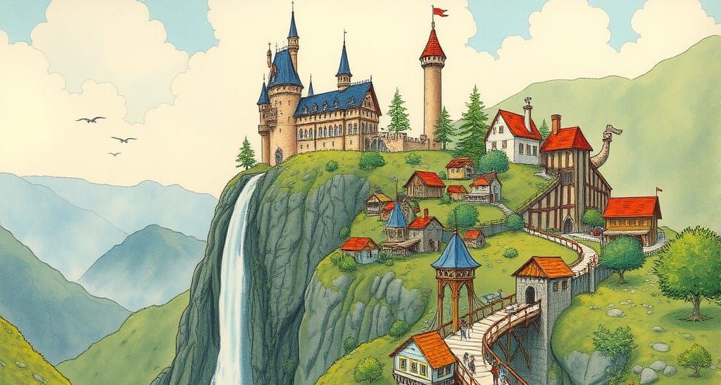 Enchanted Cliffside Castle in Whimsical Village