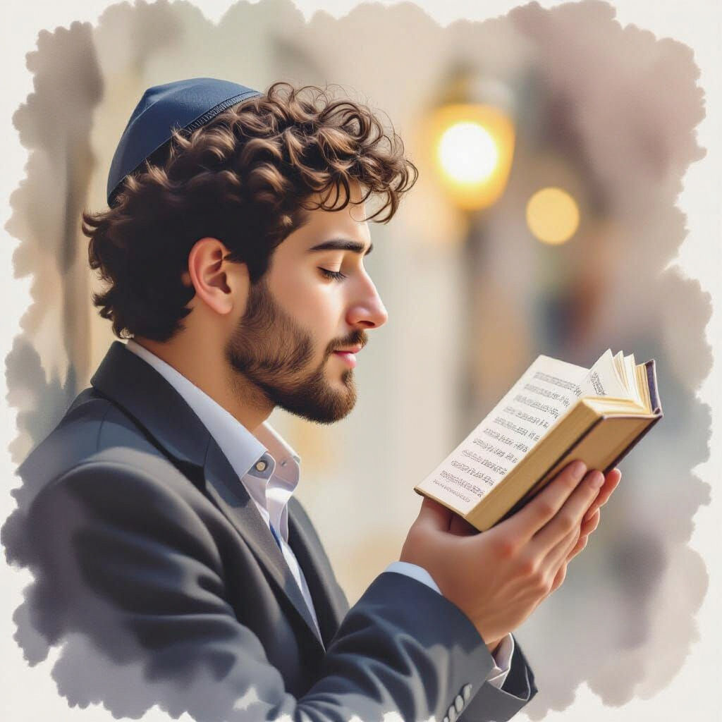 Devout Young Man Whispering Prayers as Watercolor Painting