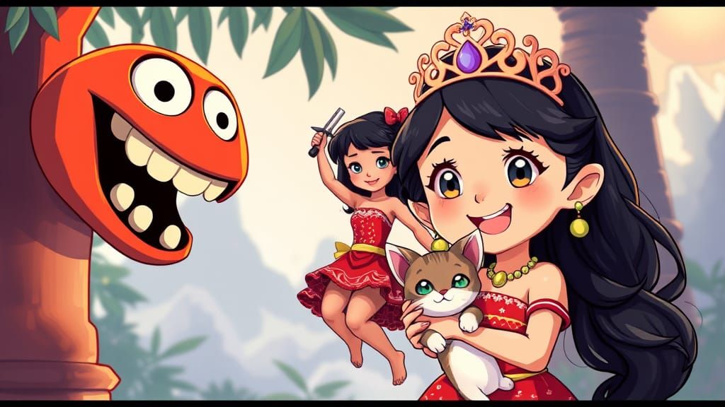 Anime Princess in Red, Smiling Girl with Cat, Rangoon Creepe...