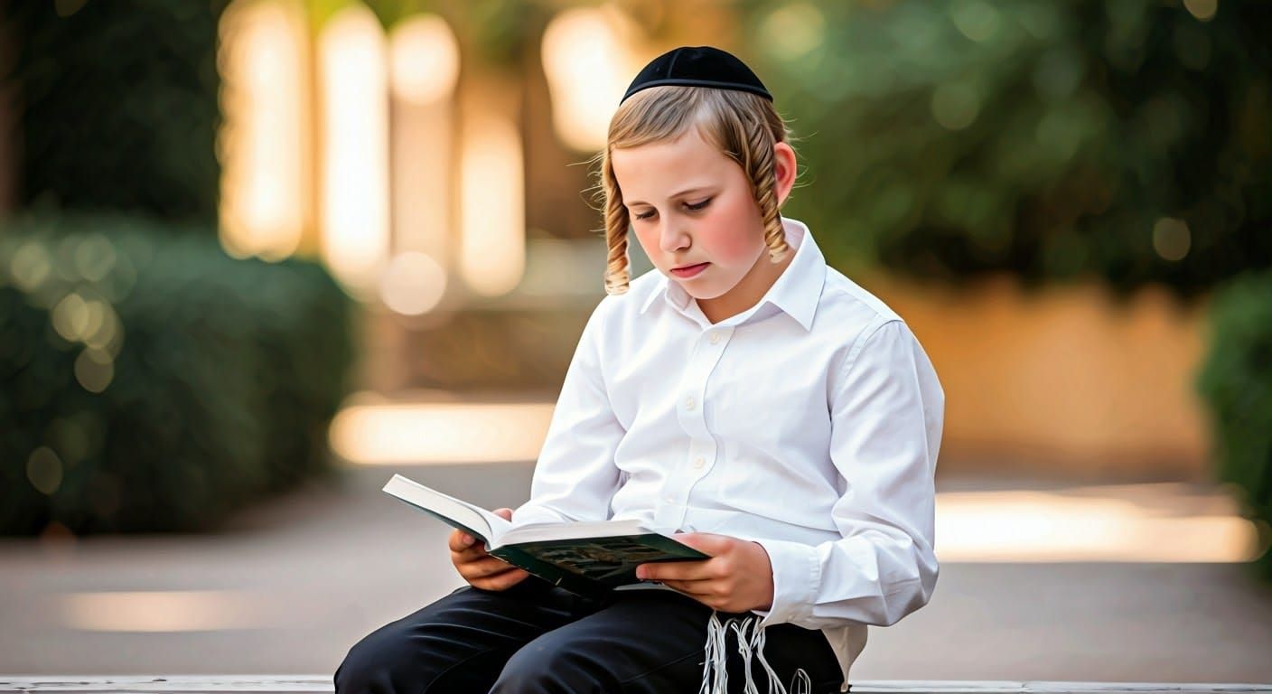 Serene Orthodox Boy Studies in Watercolor-Inspired Setting