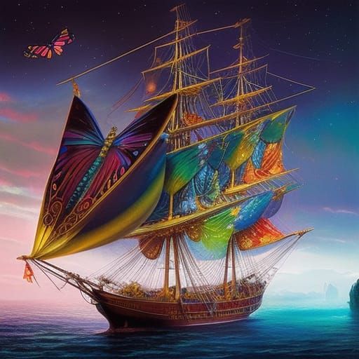 Fairytale Pirate Ship with Butterfly Sails