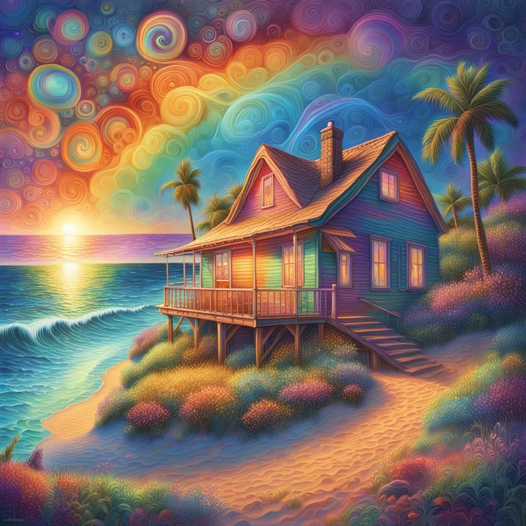 Astral Rainbow Over Beach Cottage