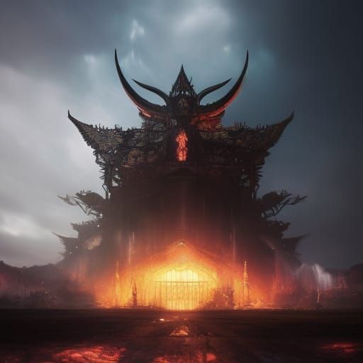 Sad Devil on Throne in Dark Fairy Tale Style