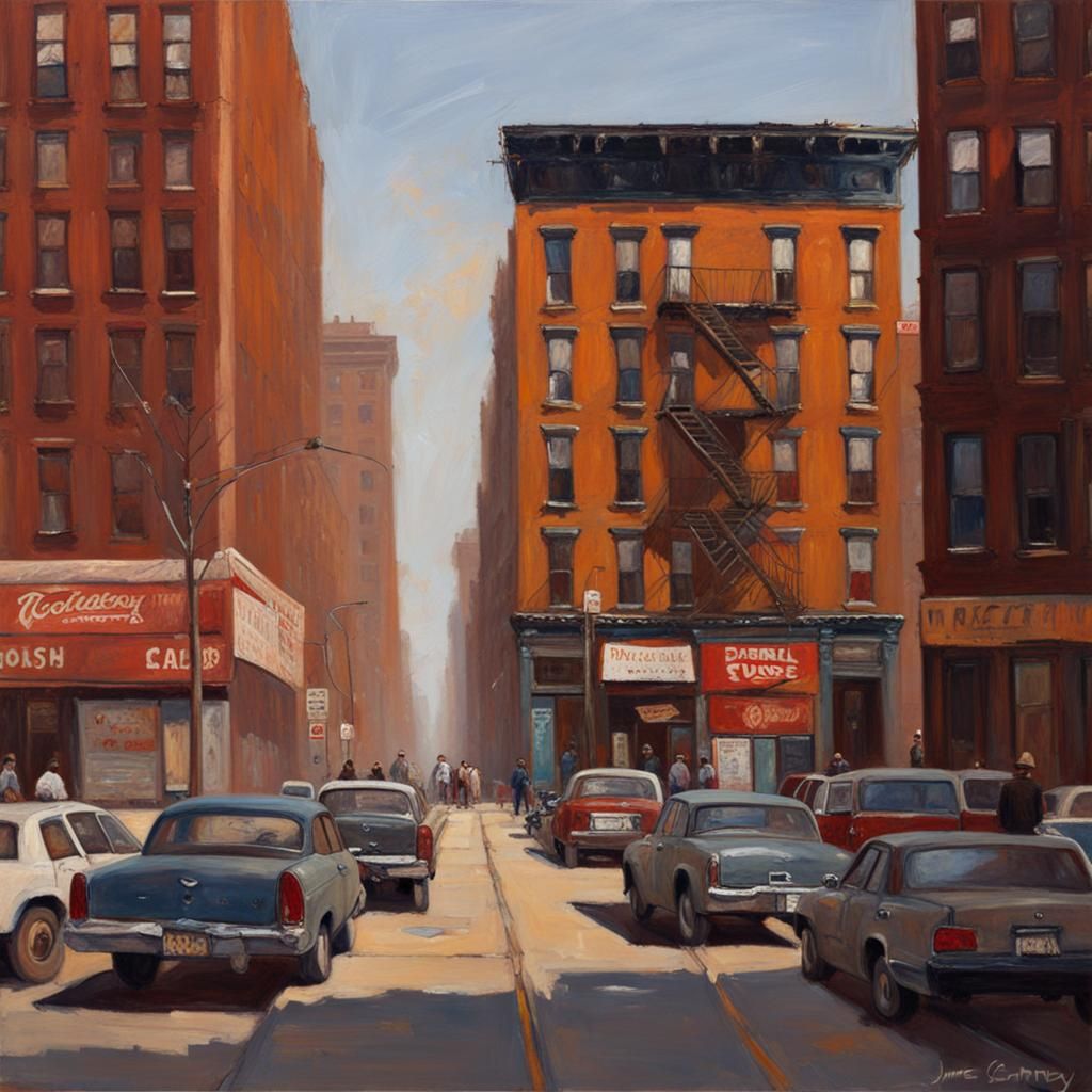 Harlem Street Scene in Oil Painting Style