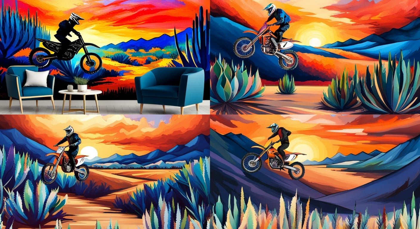 Dirt Bike Desert Jump in Fresco Splatter Art