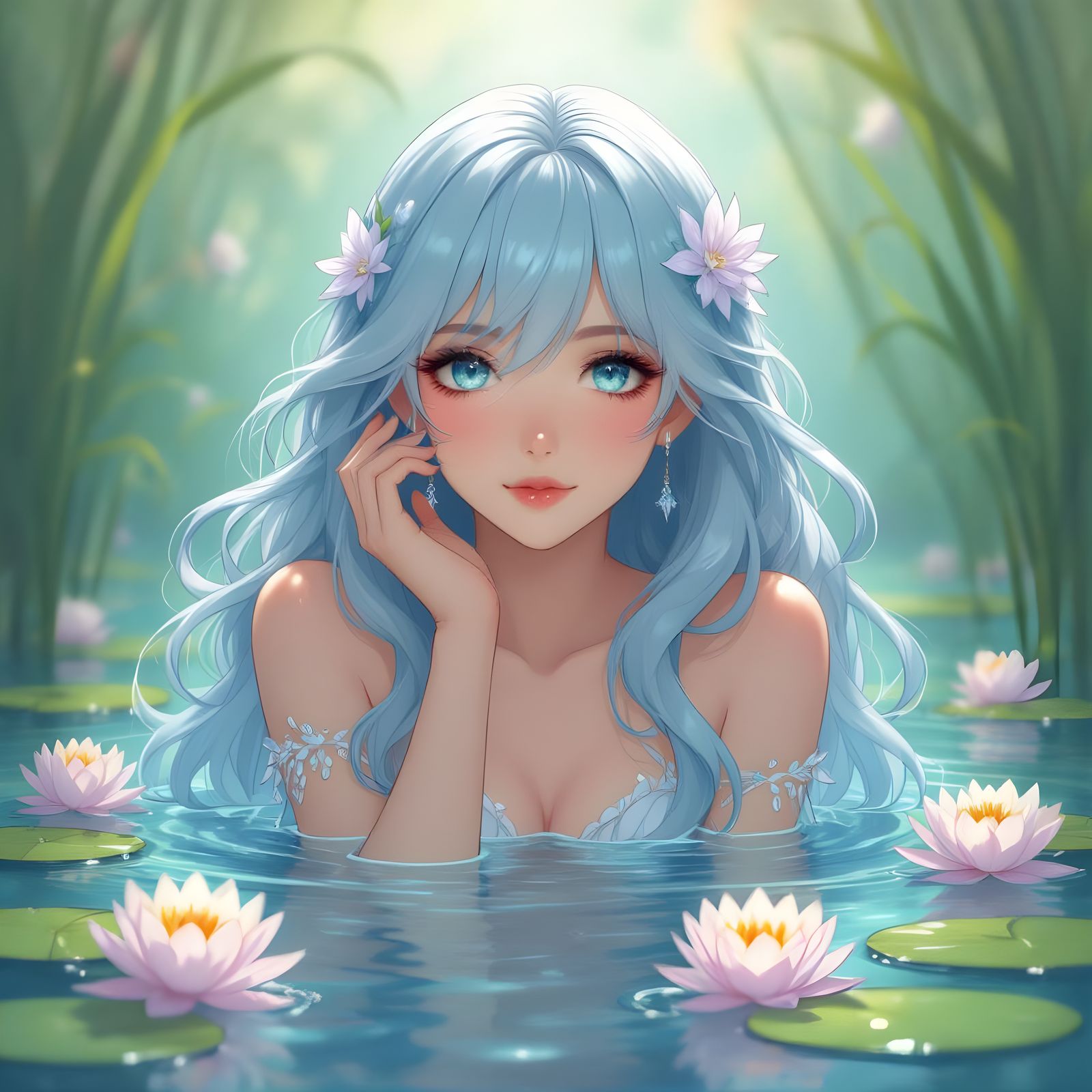 Ethereal Water Nymph in Art Nouveau Style