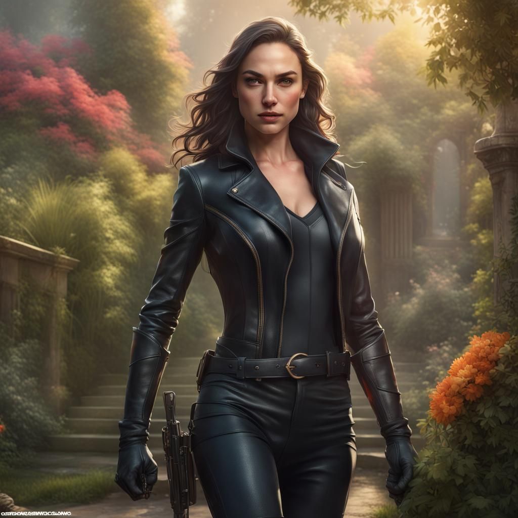 Leather-clad Woman Portrait in Detailed Digital Art Style