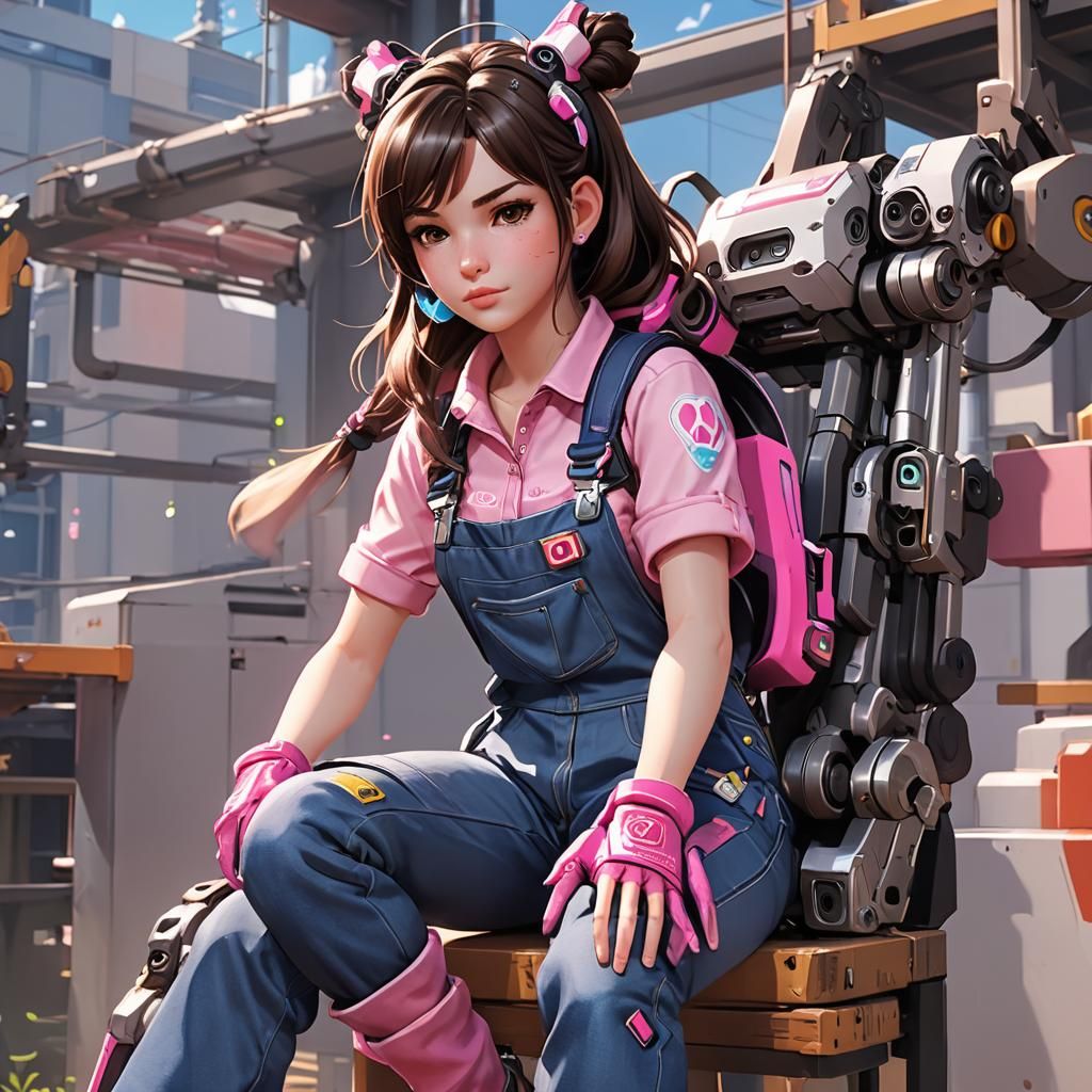Overwatch Dva in Overalls: 3D Anime Art