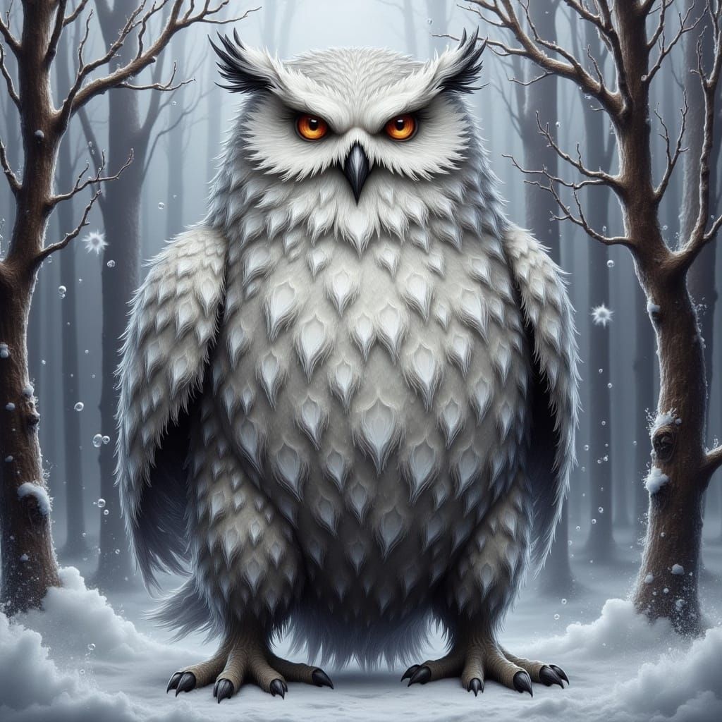 Intimidating Snow Owlbear with Piercing Gaze