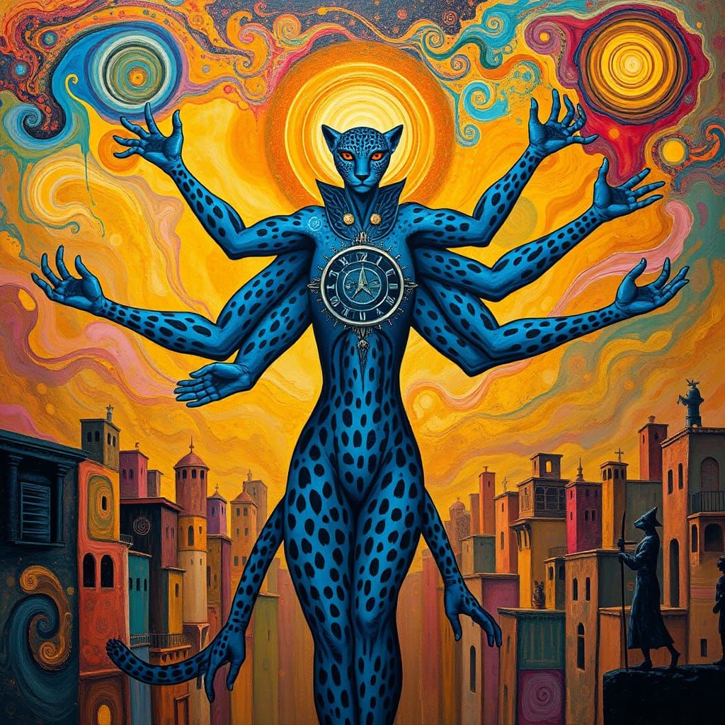 Surreal Blue Leopard Goddess of Time