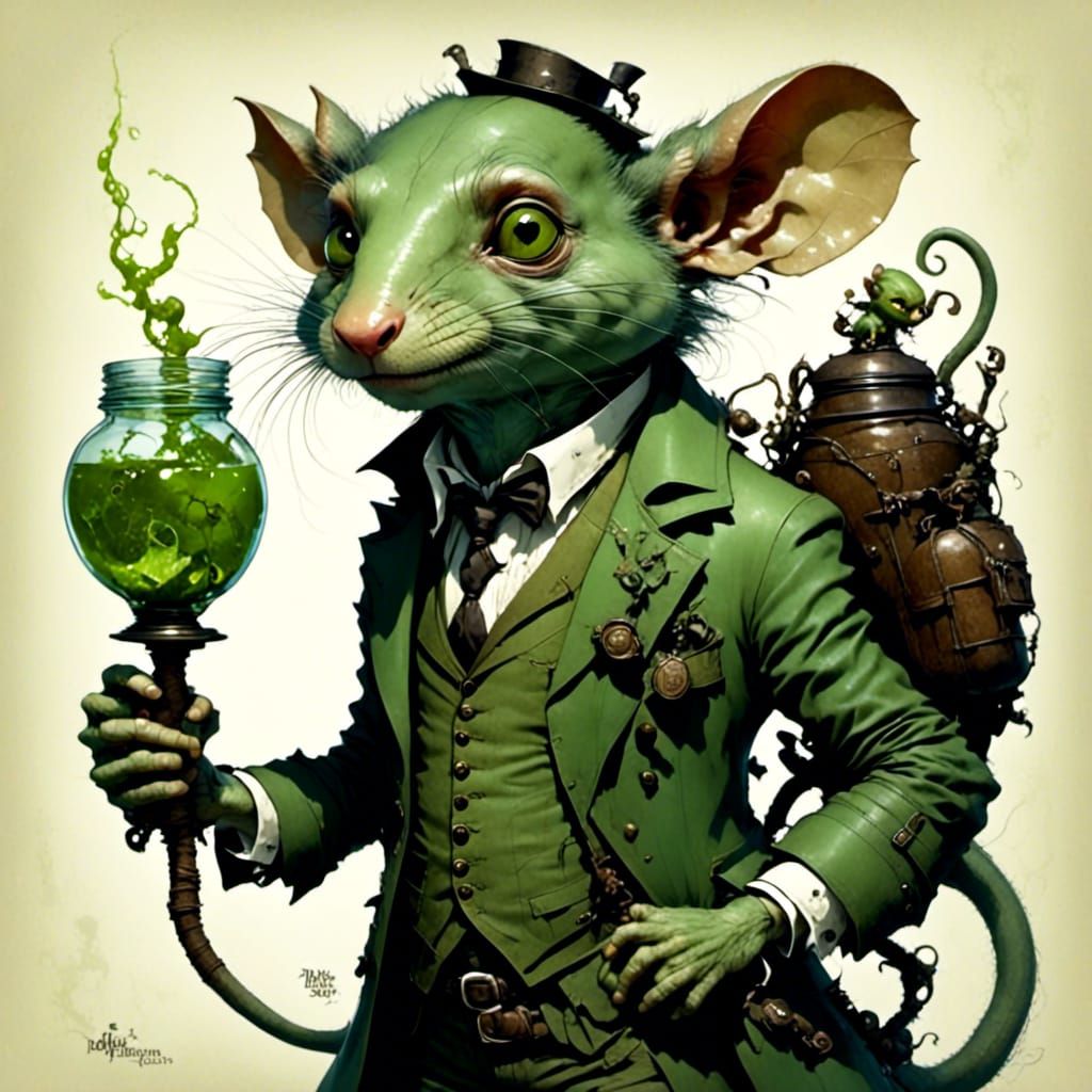 Green Rat-Man Miner Character Illustration