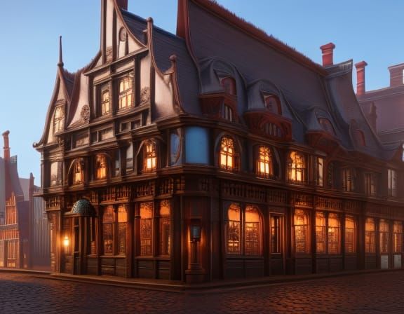 Steampunk Victorian Bookshop Window View