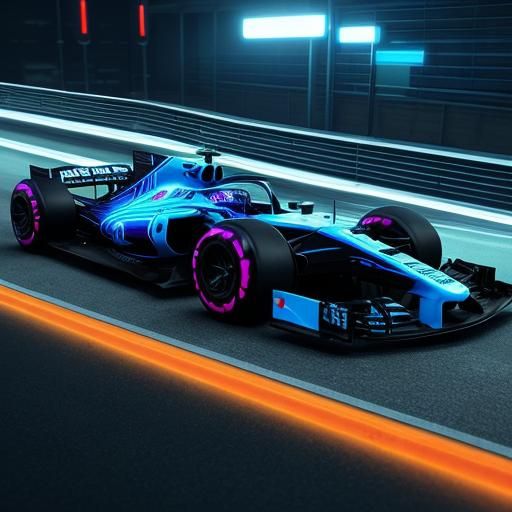 Futuristic F1 Car Races on Neon Track