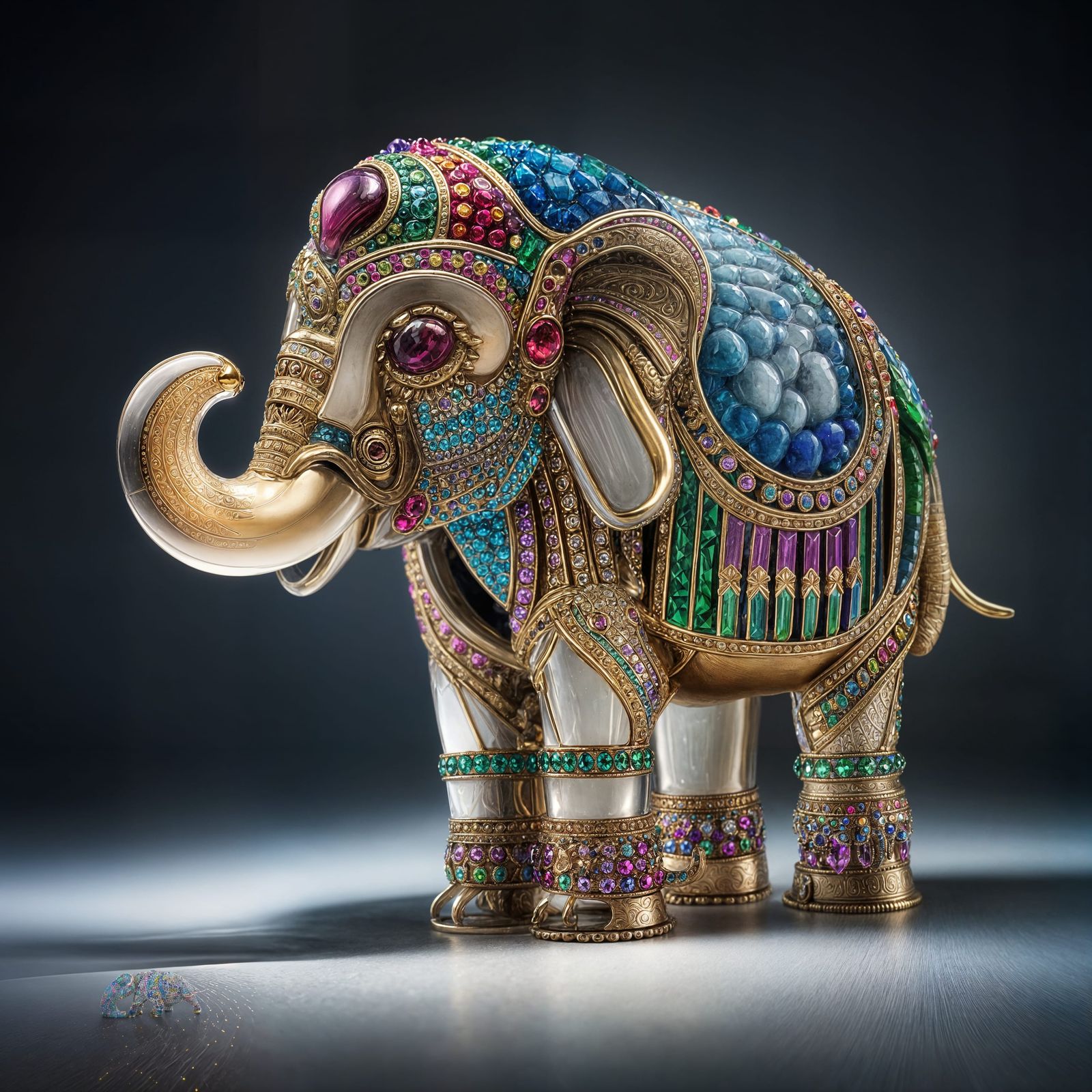 Jeweled Crystal Elephant Statue: Detailed AI Art