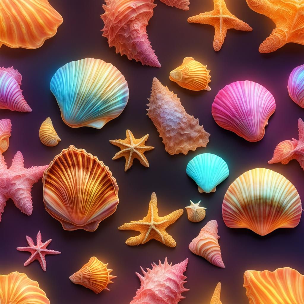 Fluorescent Seashell on Beach: Detailed Matte Painting