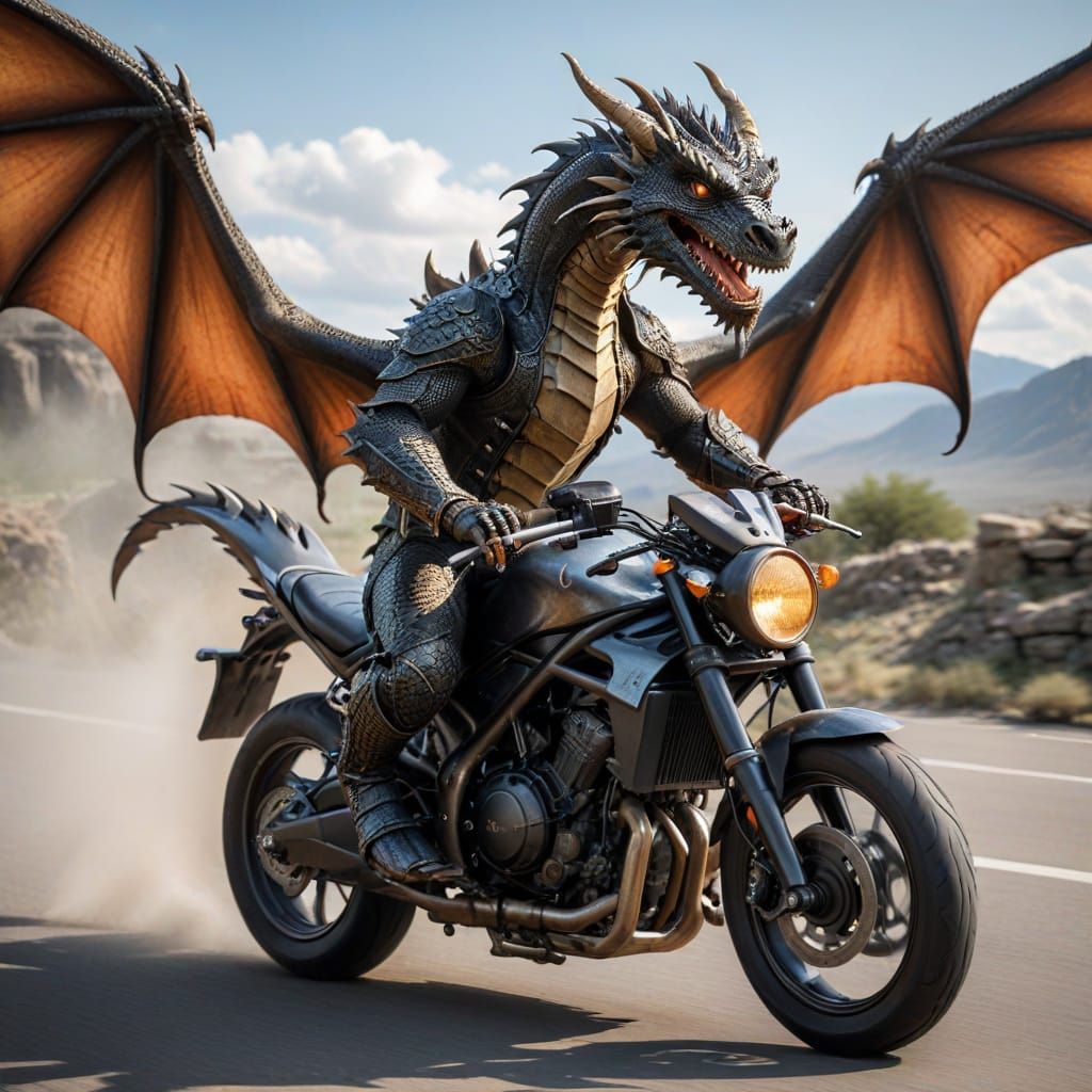 Dragon on Motorbike: A Whimsical Ride