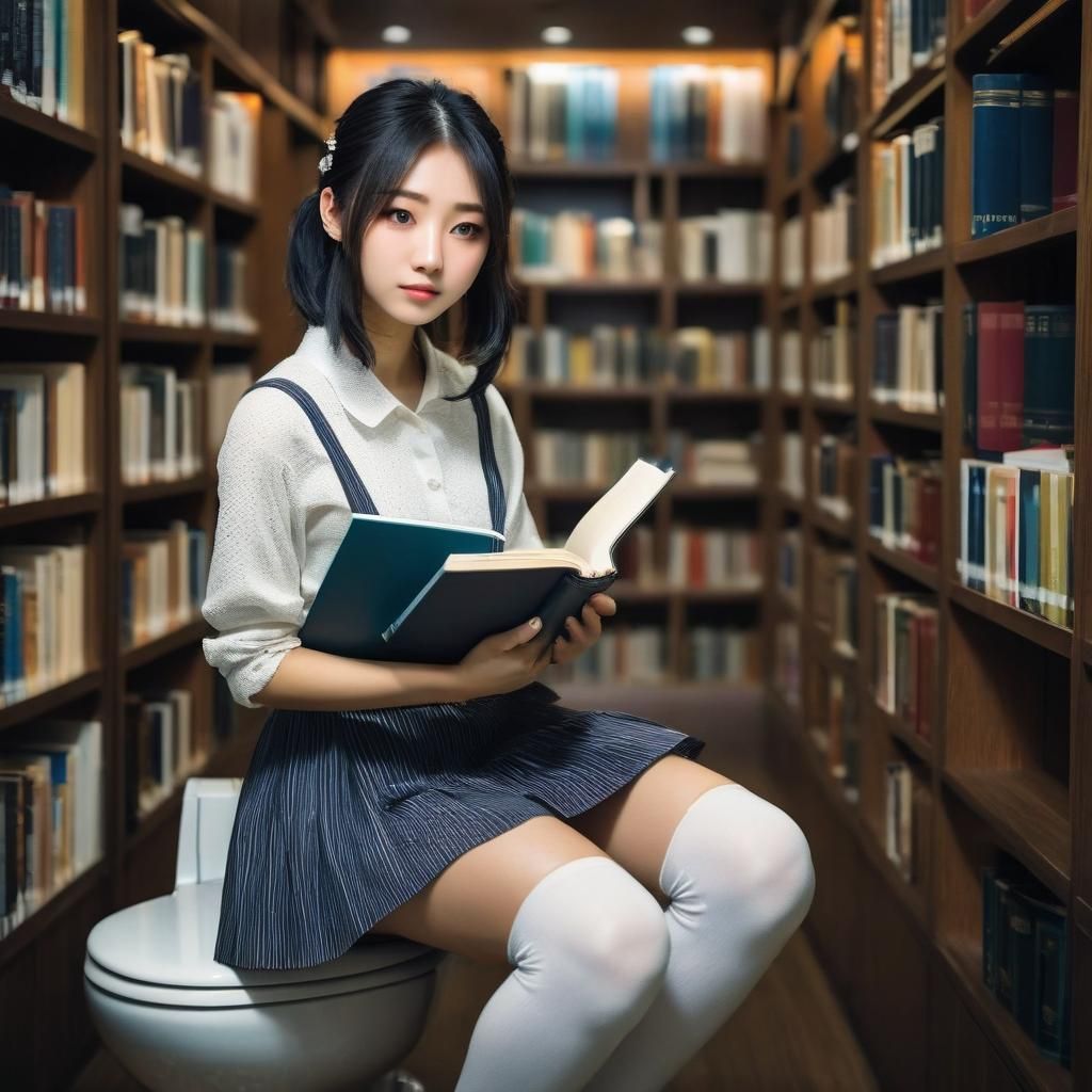Japanese Teen Girl in Library - Anime Style