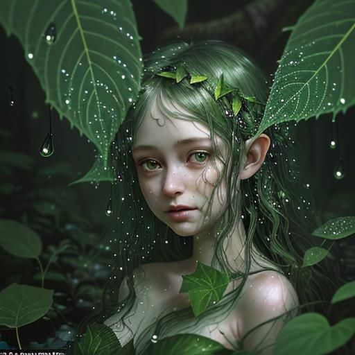 Midnight Fairy Forest Dryad in Rain