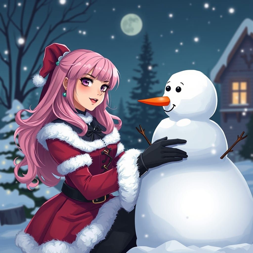 Merry Christmas in Gothic Santa Dress with Snowman