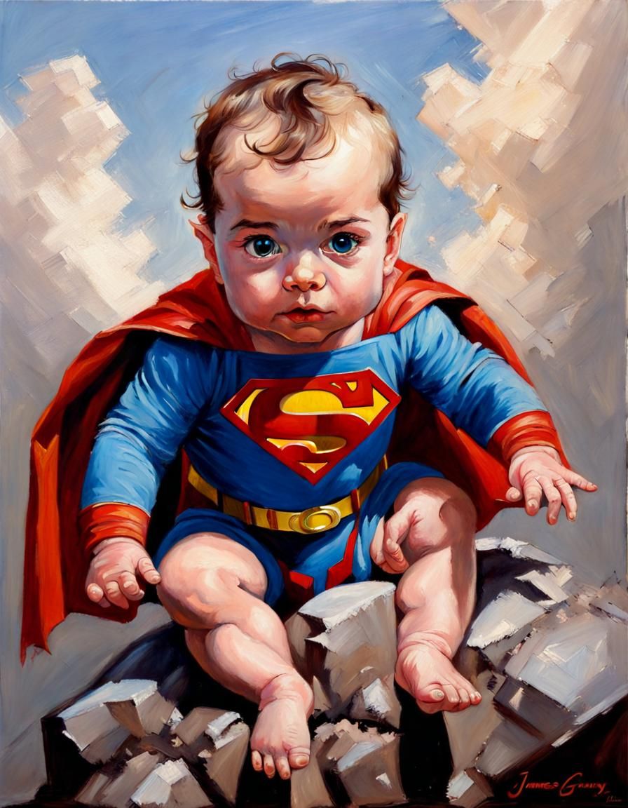 Baby Superman in Oil Painting Style