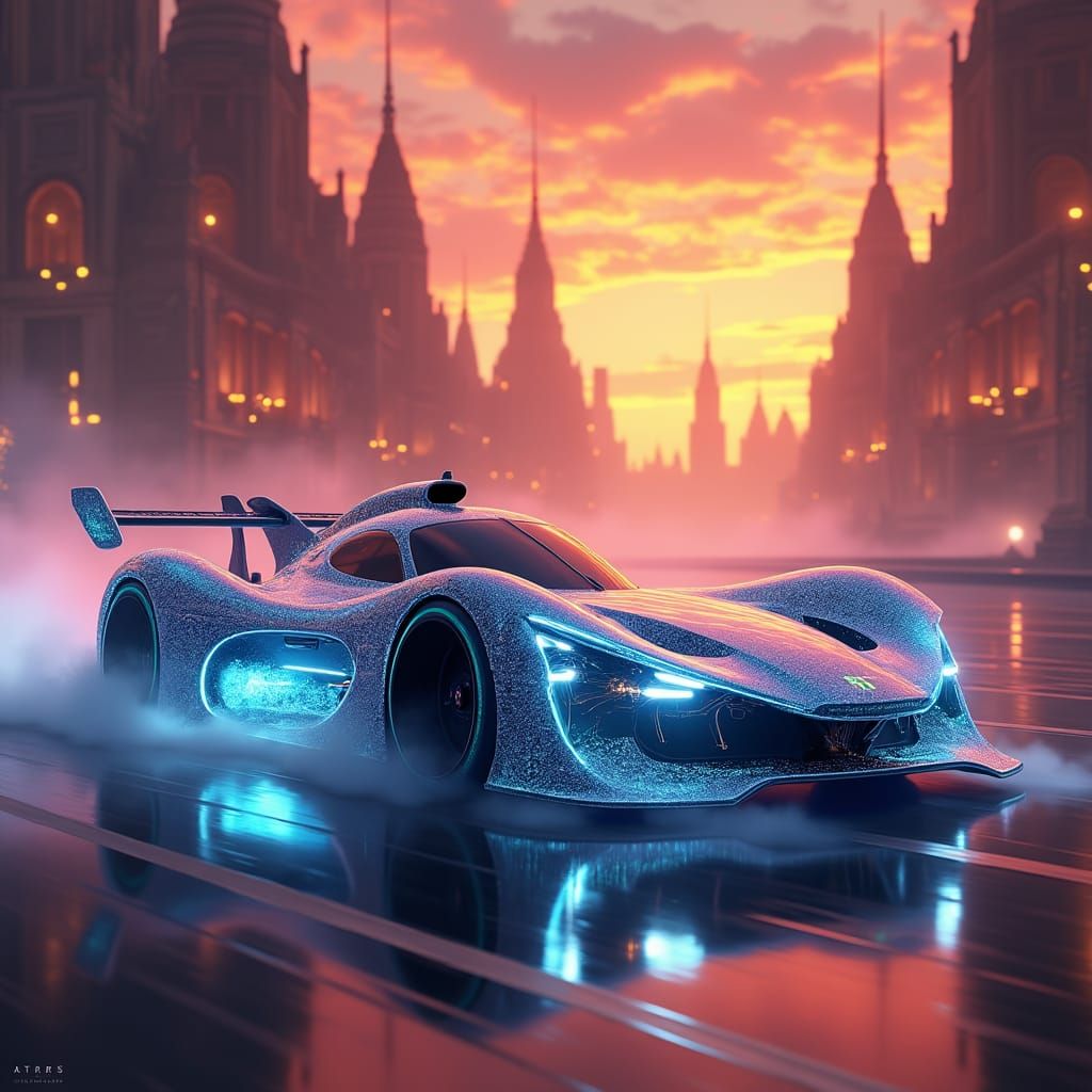Futuristic Racing Car in Neon Metropolis