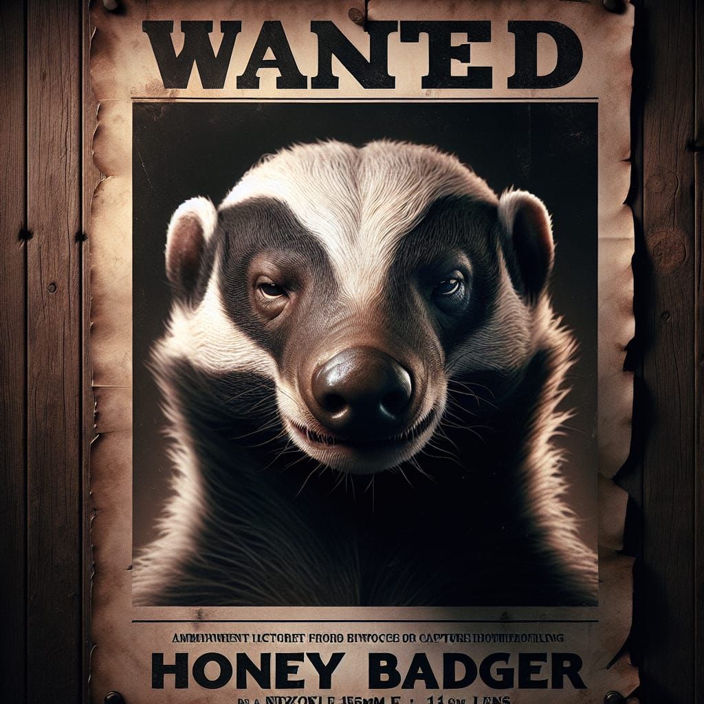 Smug honey badger wanted poster
