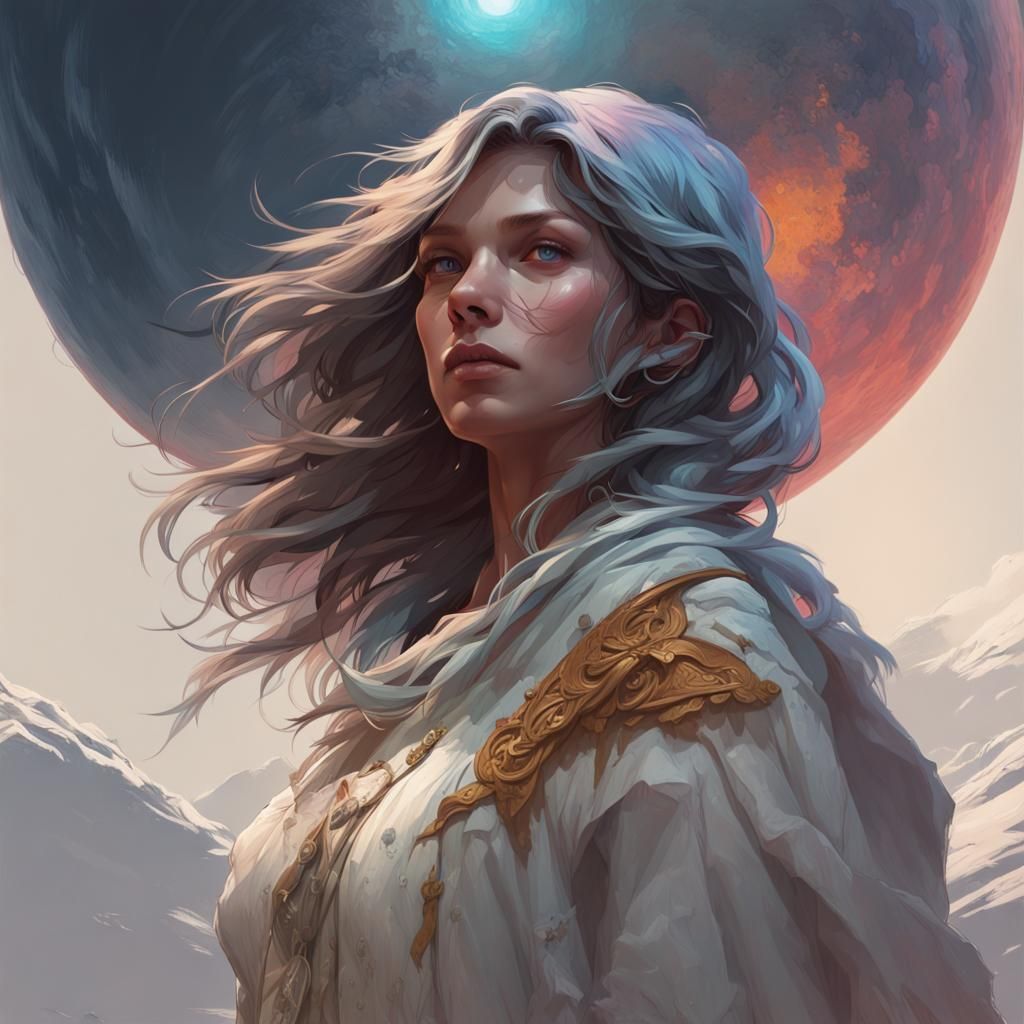 Woman Walking on Moon: Hyperdetailed Art Portrait
