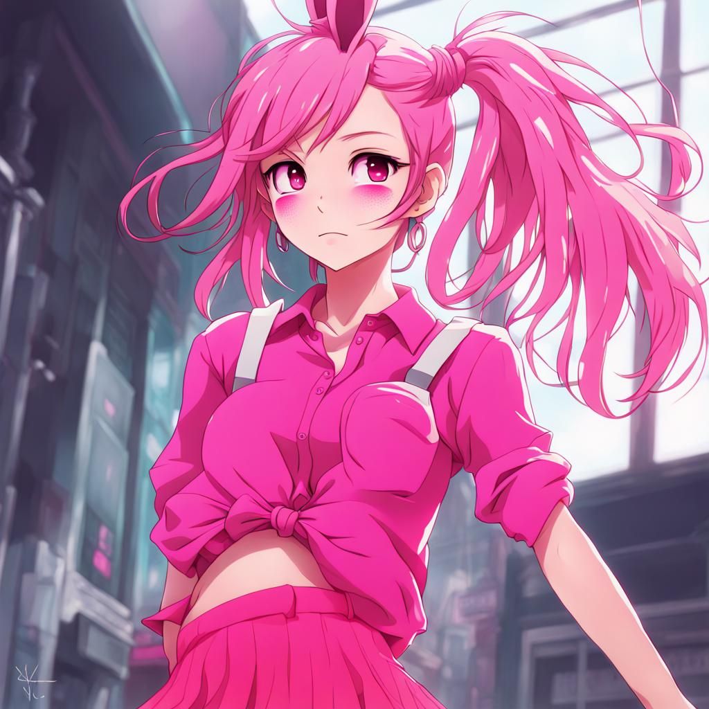 Anime Bunny Girl with Neon Pink Hair