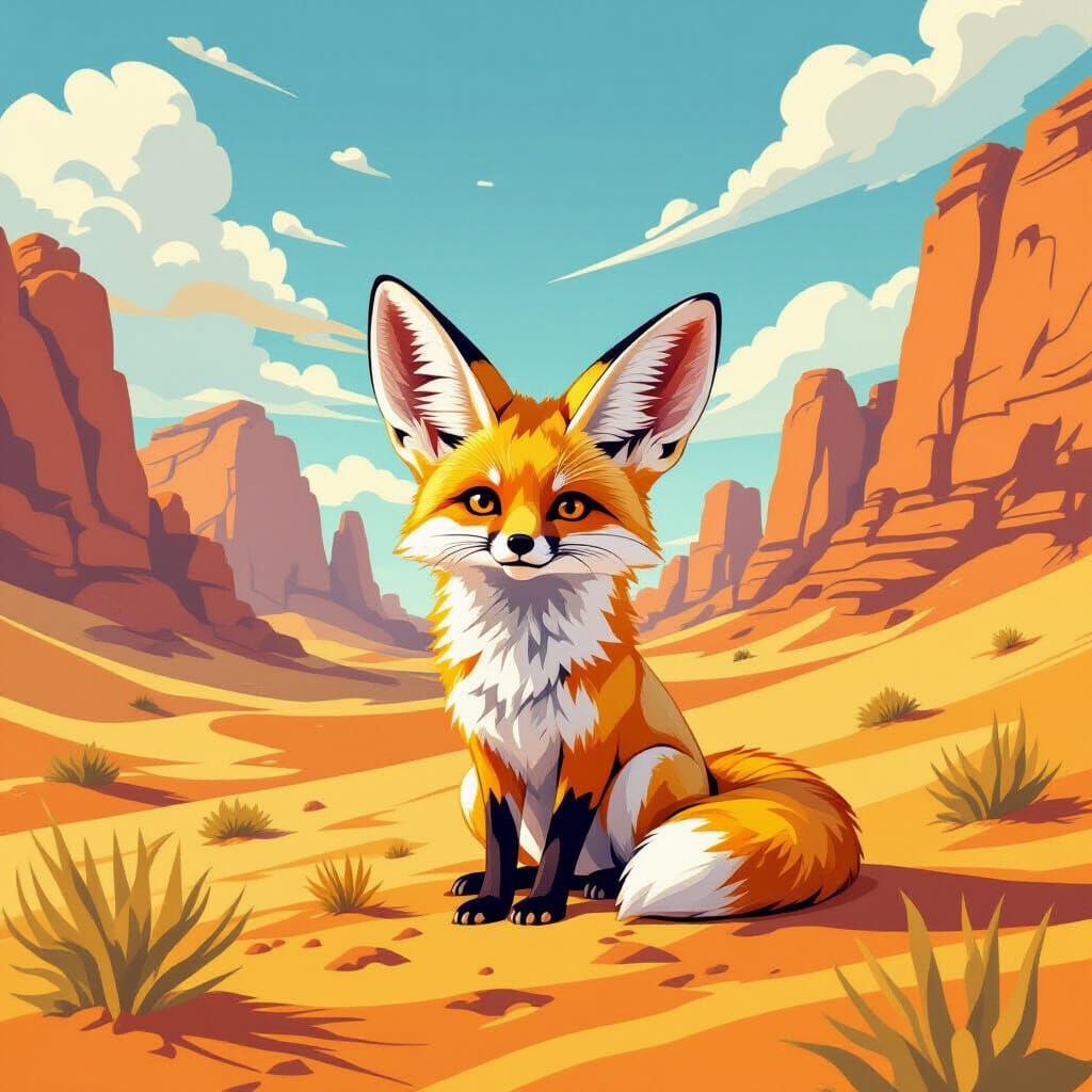 Fennec Fox in Whimsical Desert Landscape