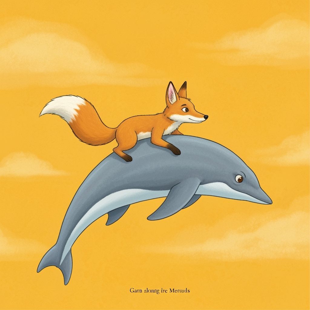 Desert Fox Rides Dolphin in Children's Book Illustration