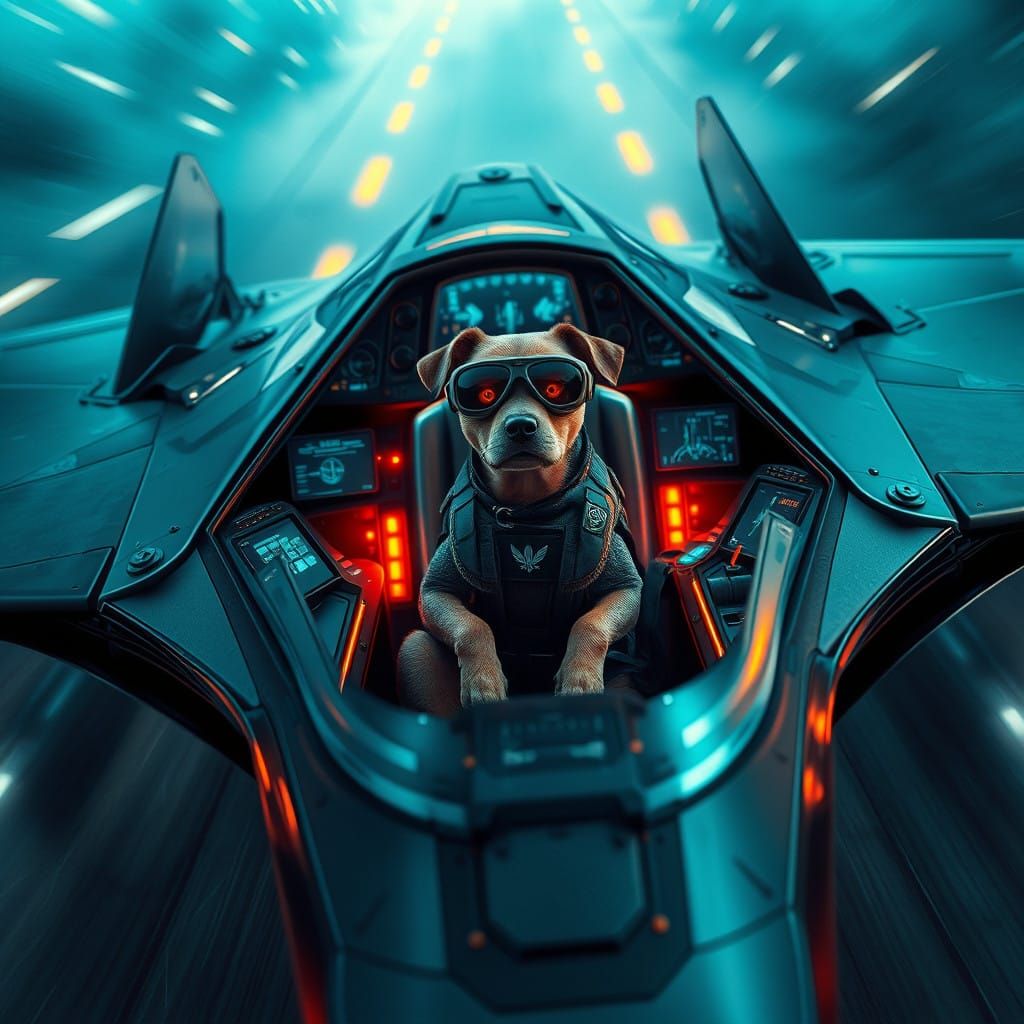 Stealthy Dog in Futuristic High-Tech Bomber