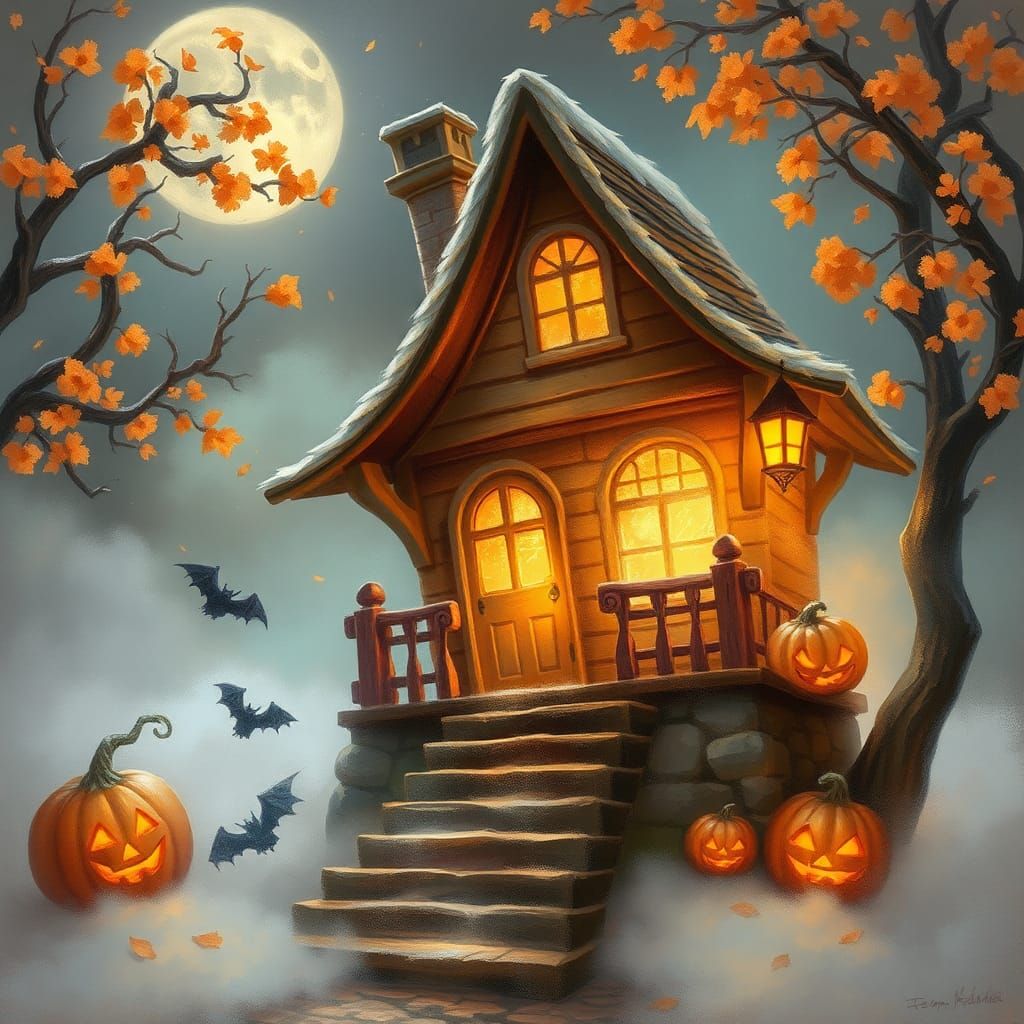 Whimsical Halloween Creature in Ethereal Fantasy Style