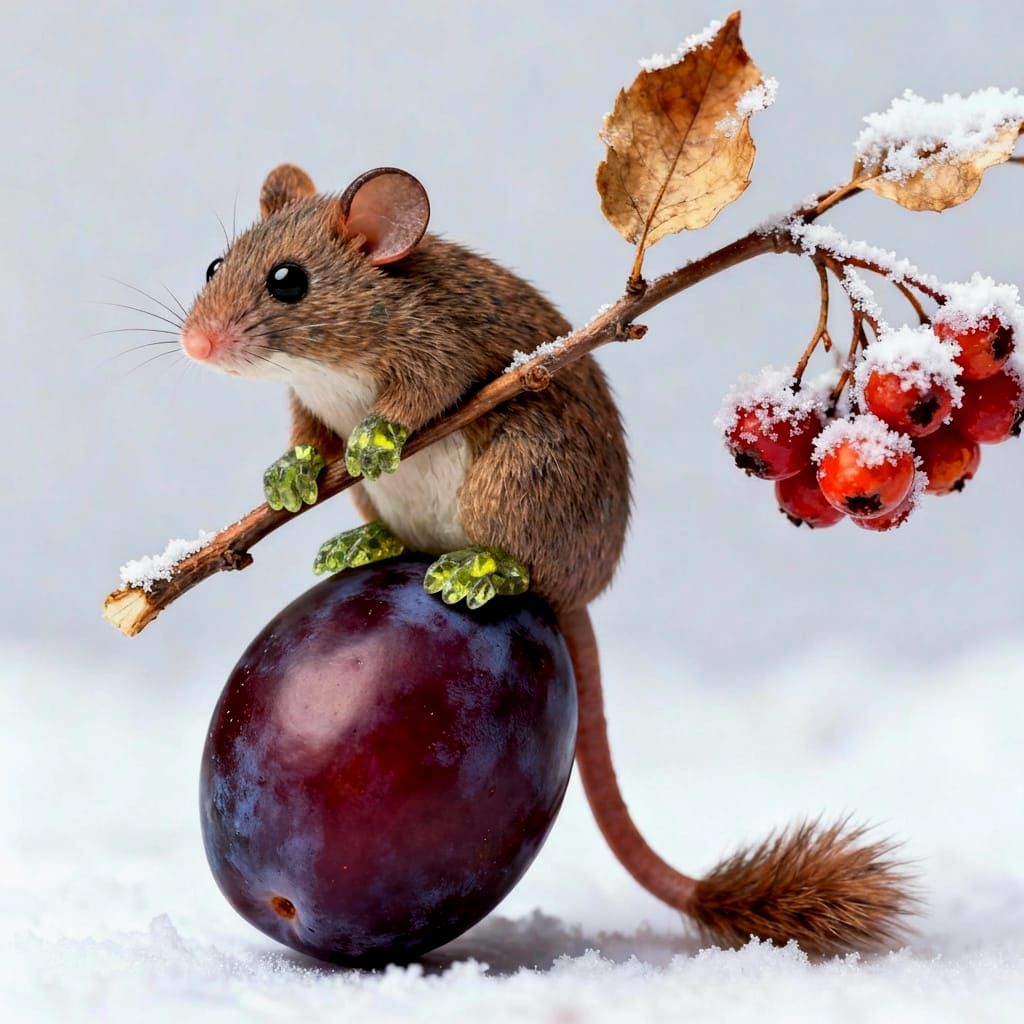 Dormouse Sitting on a Plum