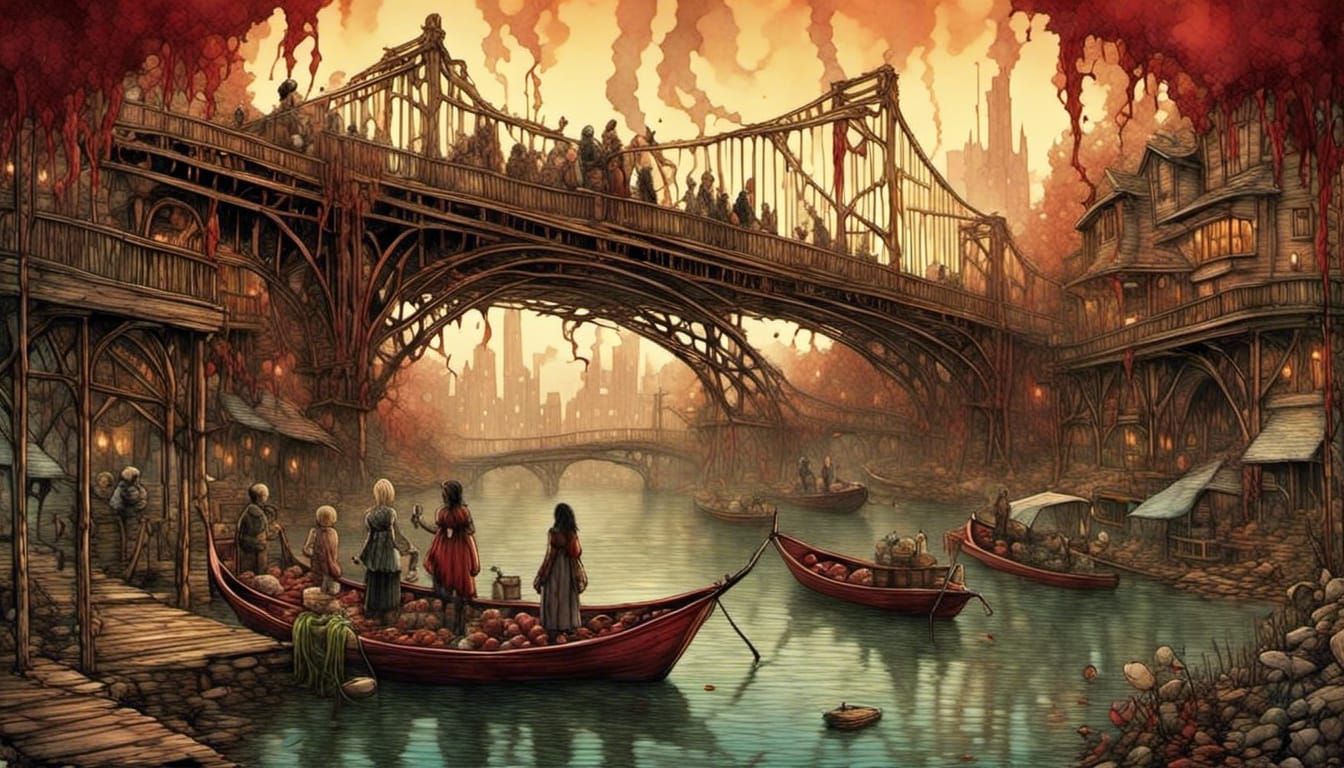Family Grilling Under Bridge: Epic Fantasy Masterpiece