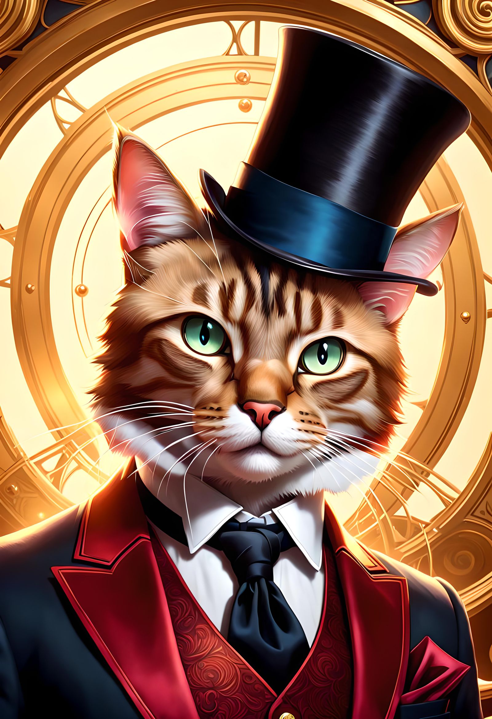 Anthropomorphic cat wearing a tuxedo