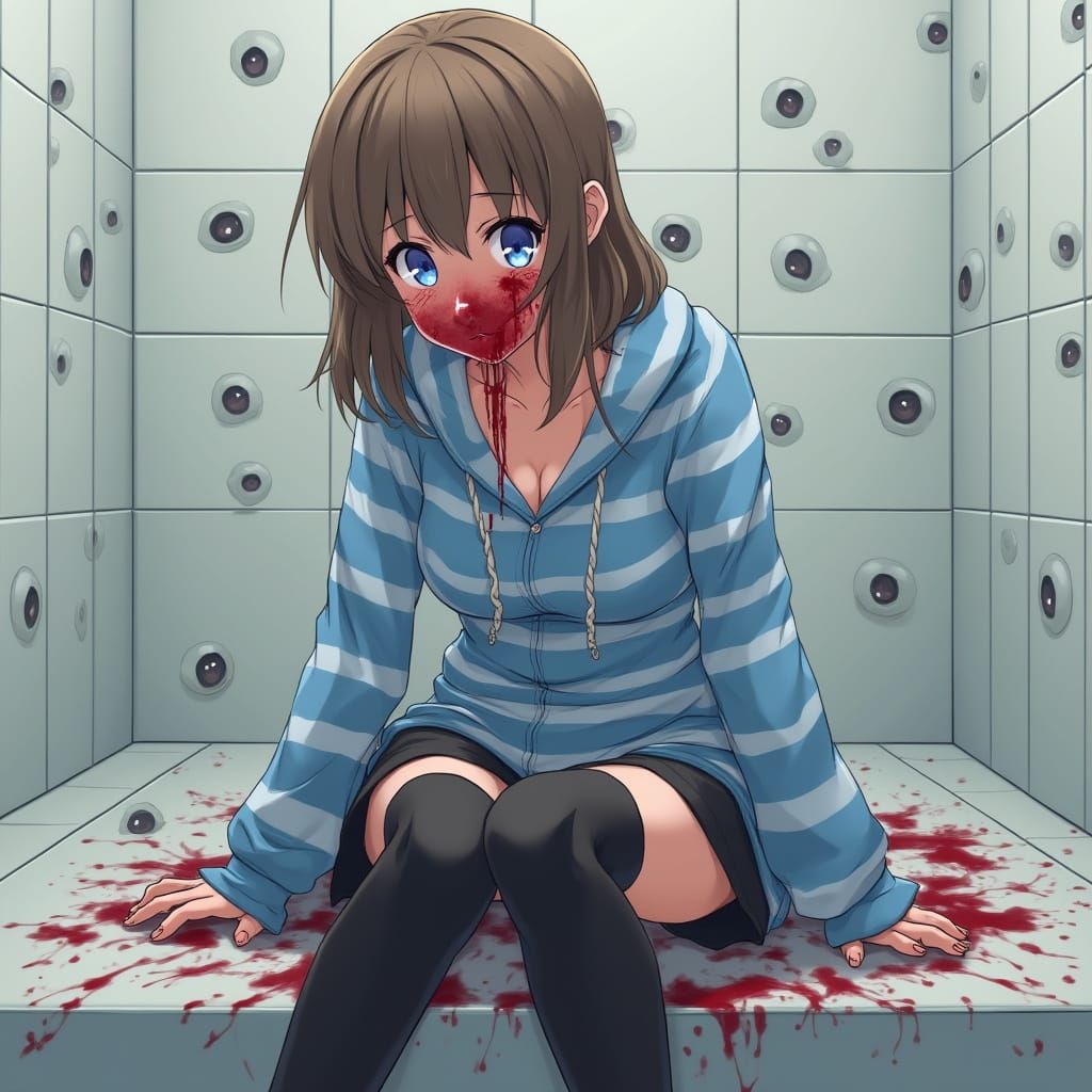 Distressed Anime Girl in a Padded Cell