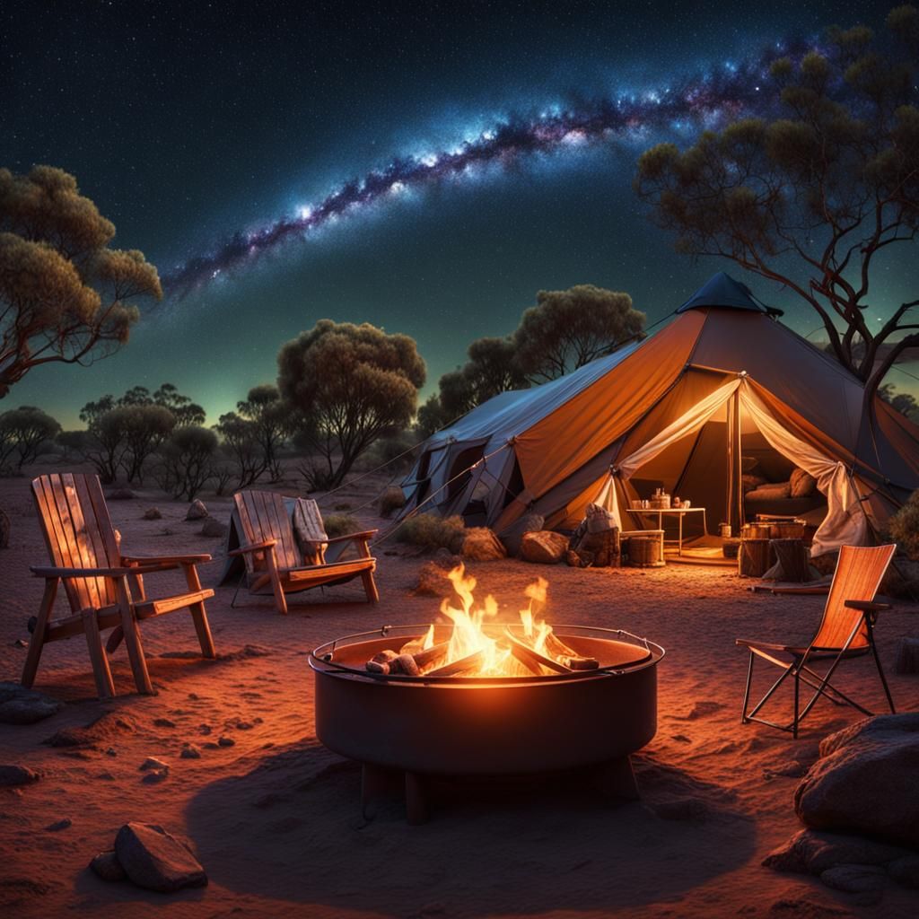 Outback Campsite with Starry Sky, Digital Matte Painting