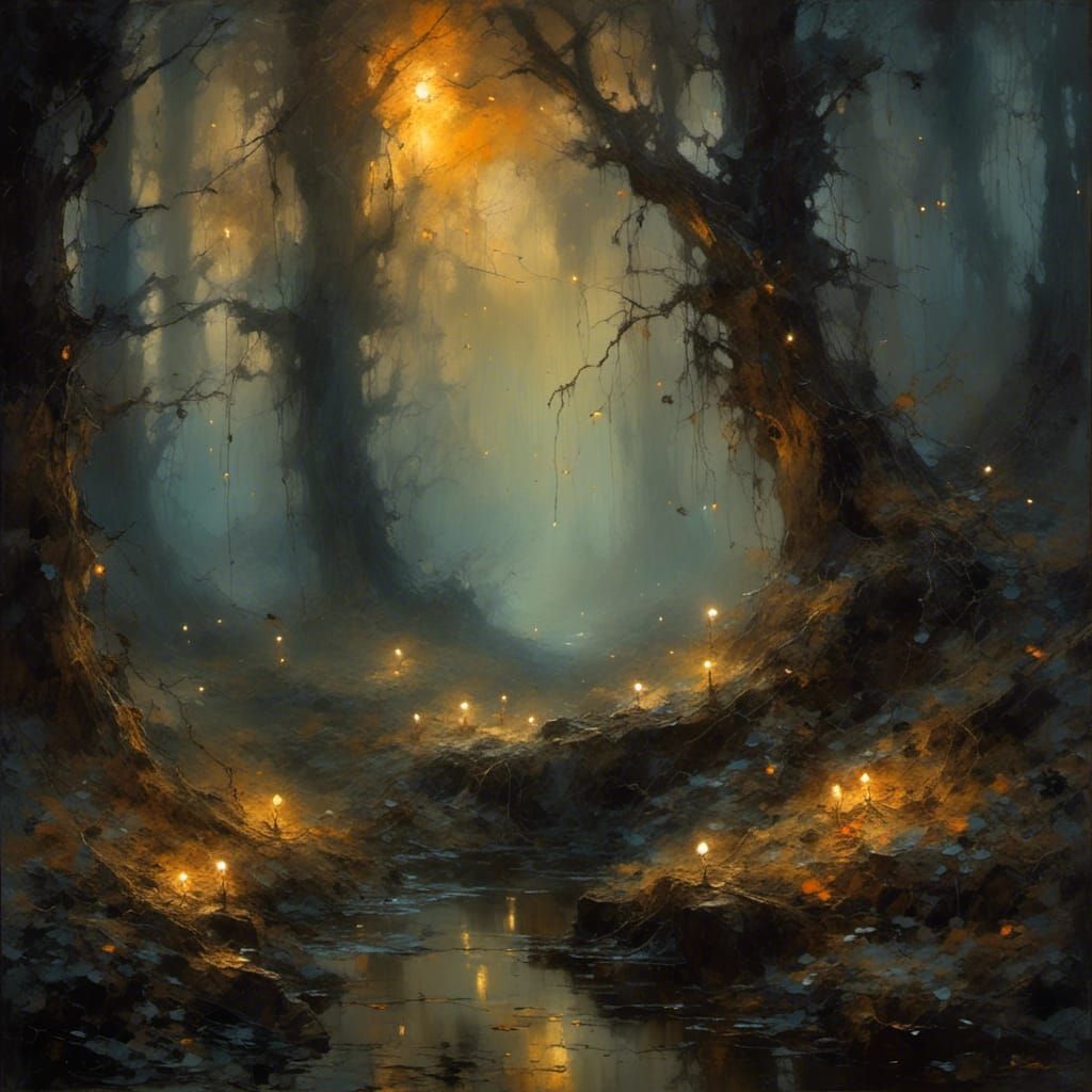 Mysterious Dark Fantasy Forest at Dusk