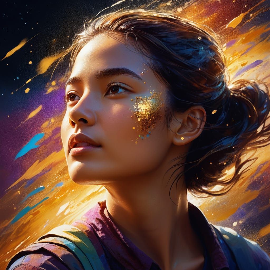 Hyperrealistic Woman in Celestial Starlight