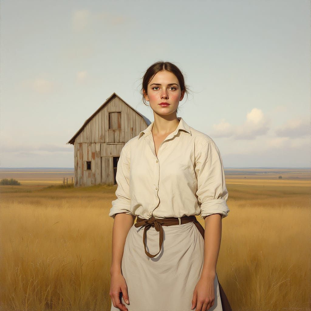 19th Century Prairie Woman in Realistic Oil Painting Style