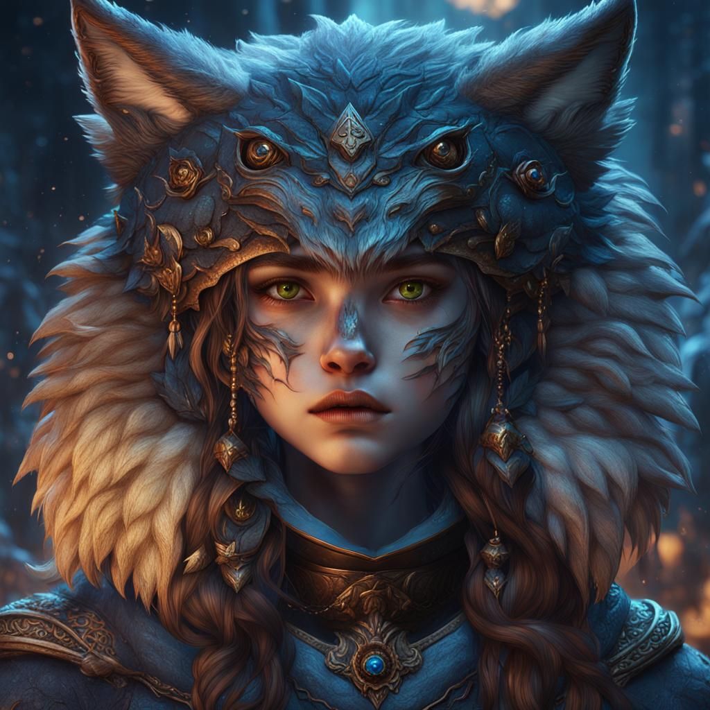Fantasy Wolf Girl in Detailed Digital Painting