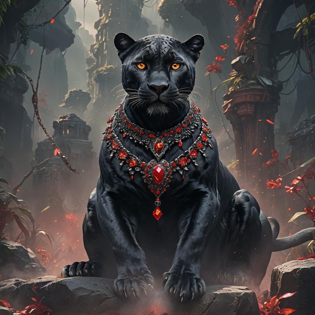 Black Panther with Red Crystal Necklace