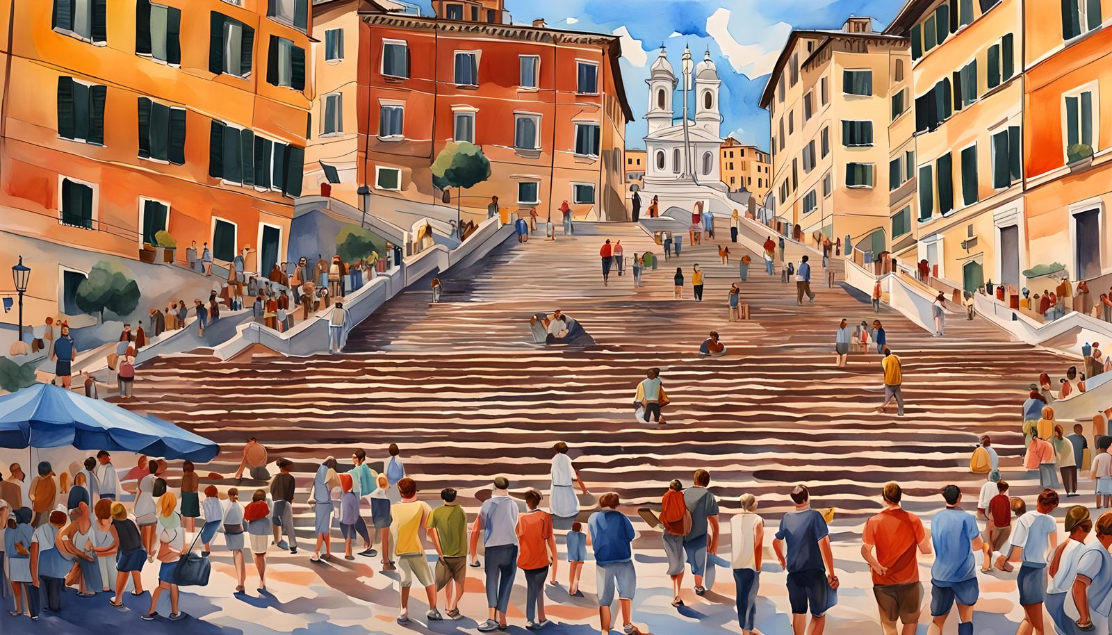 Spanish Steps, Rome: Hyperrealistic Watercolor on a Summer D...
