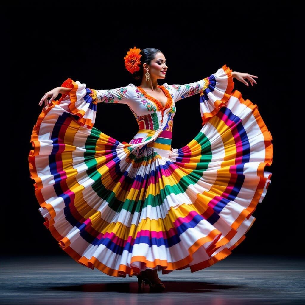 Dynamic Flamenco Dancer in Vibrant Frilled Dress