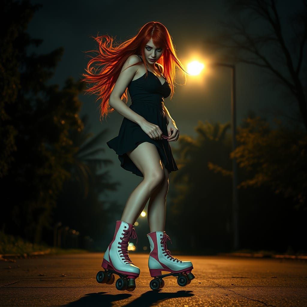 Vampire Roller Skater Under Dark Cinematic Lighting