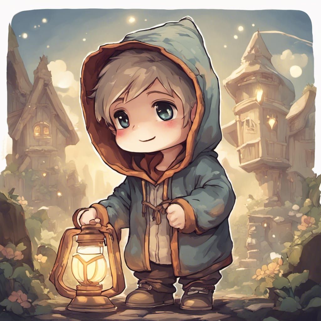 Chibi Character's Lantern-Lit Fantasy Adventure