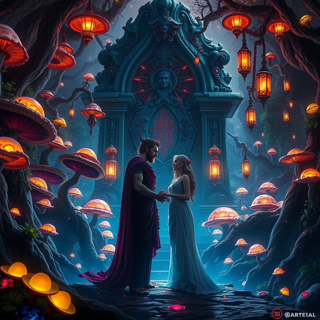 Gods of the Underworld in Vivid, Surreal Landscape