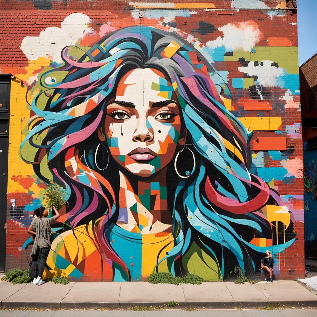 Vibrant Urban Mural with Abstract Graffiti Art