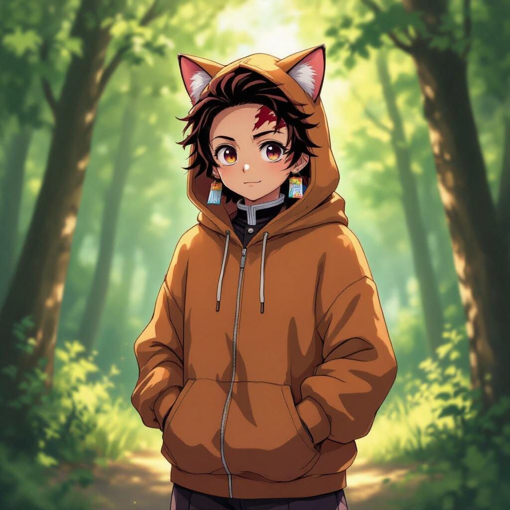Tanjiro in Cat Hoodie, Anime Concept Art Style